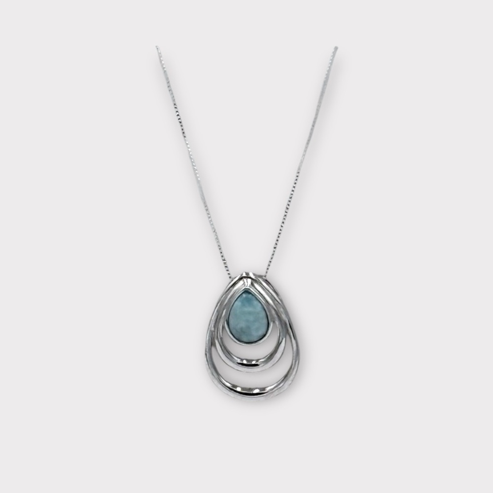925 Sterling Silver Natural Larimar Necklace! NEW! - Picture 2 of 2